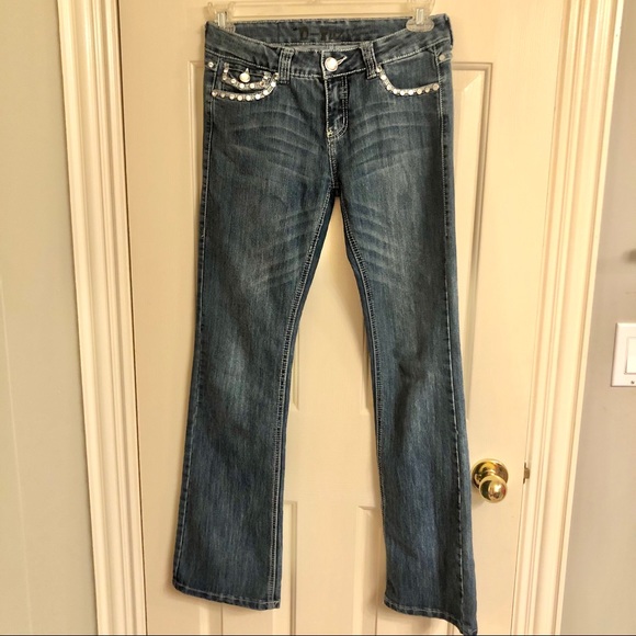 (2/$15) Rhinestoned bling Bootcut jeans - Picture 2 of 8